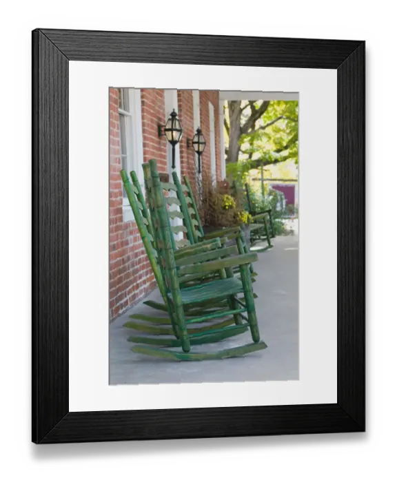 Framed Print : USA, Missouri, Ste. Genevieve: Rocking Chairs on Porch