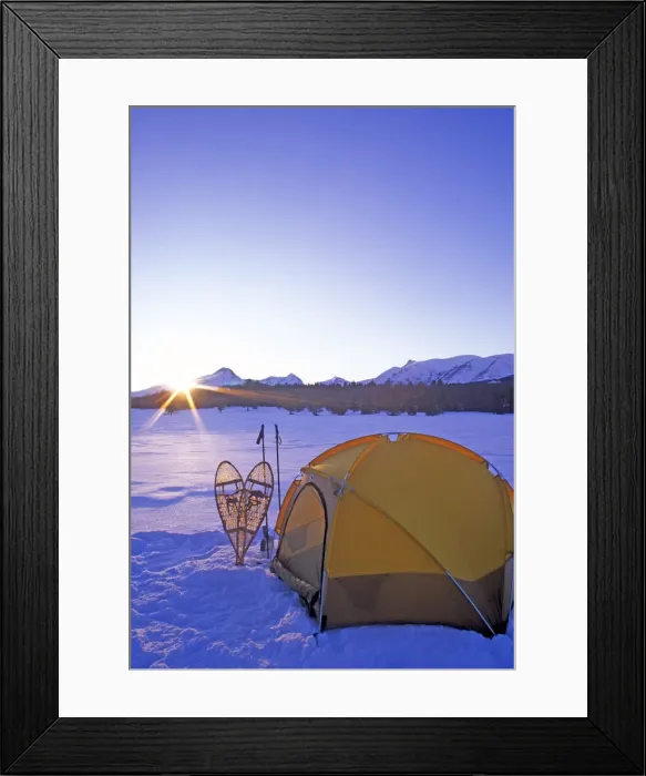 Framed Print : Winter camping with snowshoes in East Glacier Montana Framed Print : Winter camping with snowshoes in East Glacier Montana