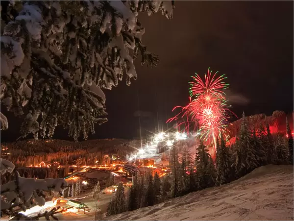 Looking down into the Big Mountain village area at night during the New Years Eve