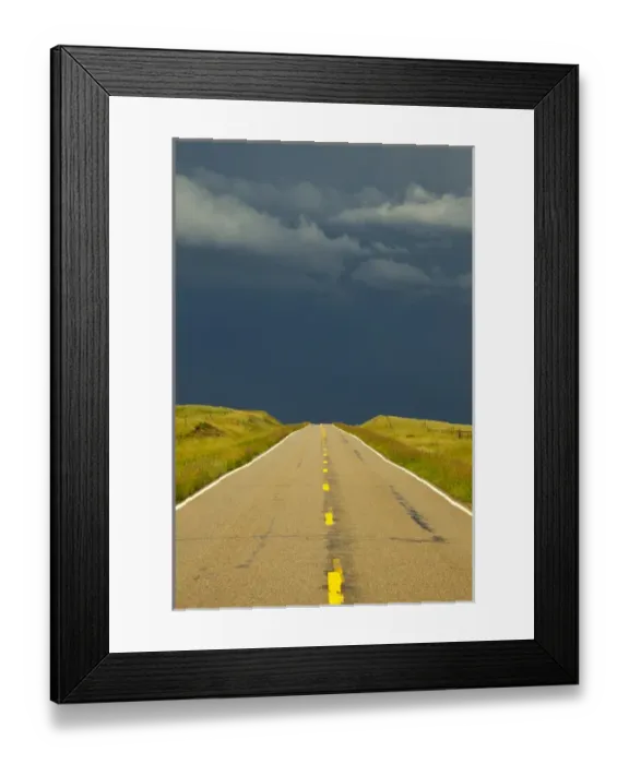 Framed Print : Highway 89 during severe thunderstorm near Browning, Montana, USA
