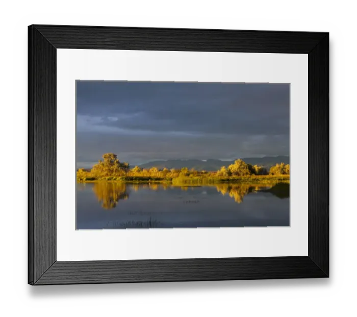 Framed Print : Wetlands pond at sunset at Pablo NWR near Polson, Montana, USA