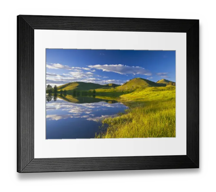 Framed Print : Pond reflects at days end in the Bears Paw Mountains near Havre, Montana, USA Framed Print : Pond reflects at days end in the Bears Paw Mountains near Havre, Montana, USA