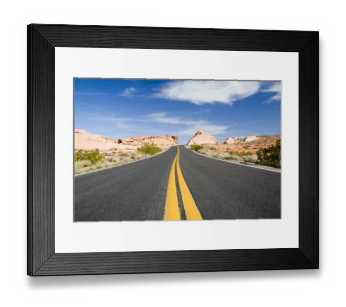 Framed Print : USA - Nevada. Looking down road running through Valley of Fire State Park