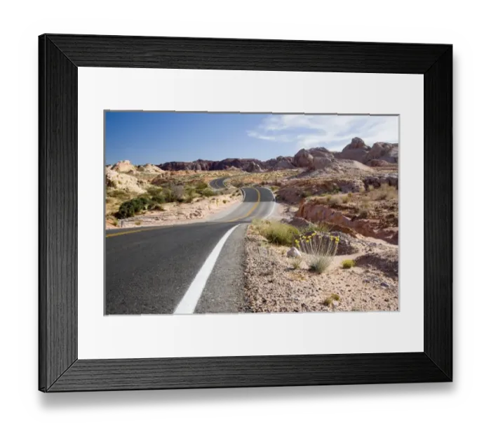 Framed Print : USA - Nevada. Looking down road running through Valley of Fire State Park