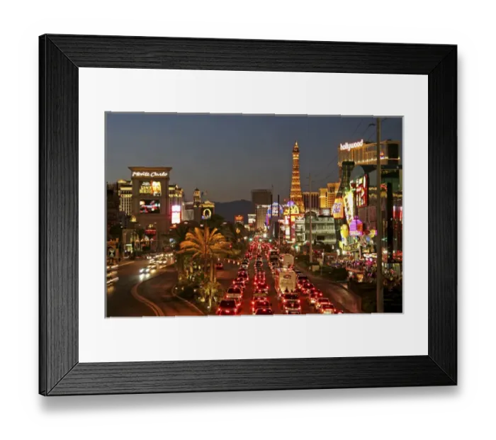 Framed Print : Night lighting night traffic on The Strip Las Vegas Nevada