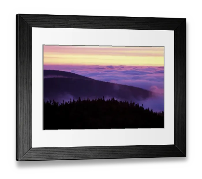 Framed Print : From Sugarloaf Mtn. Sunrise, undercast, fog. Nash Stream State Forest. Northern Forest Framed Print : From Sugarloaf Mtn. Sunrise, undercast, fog. Nash Stream State Forest. Northern Forest