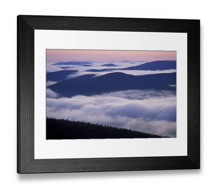 Framed Print : From Sugarloaf Mtn. Sunrise, undercast, fog. Nash Stream State Forest. Northern Forest Framed Print : From Sugarloaf Mtn. Sunrise, undercast, fog. Nash Stream State Forest. Northern Forest