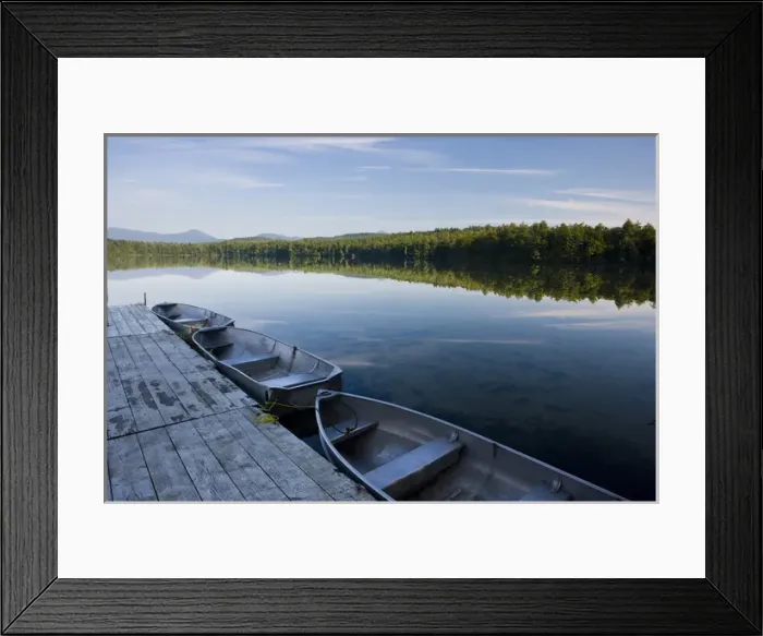 Framed Print : Skiffs at the dock at White Lake State Park in Tamworth, New Hampshire