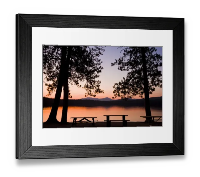 Framed Print : Picnic benches after sunset at White Lake State Park in Tamworth, New Hampshire Framed Print : Picnic benches after sunset at White Lake State Park in Tamworth, New Hampshire