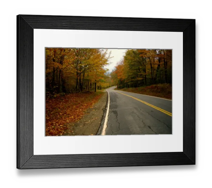 Framed Print : North America, USA, New Hampshire. Curving road through foliage near the White Mountains