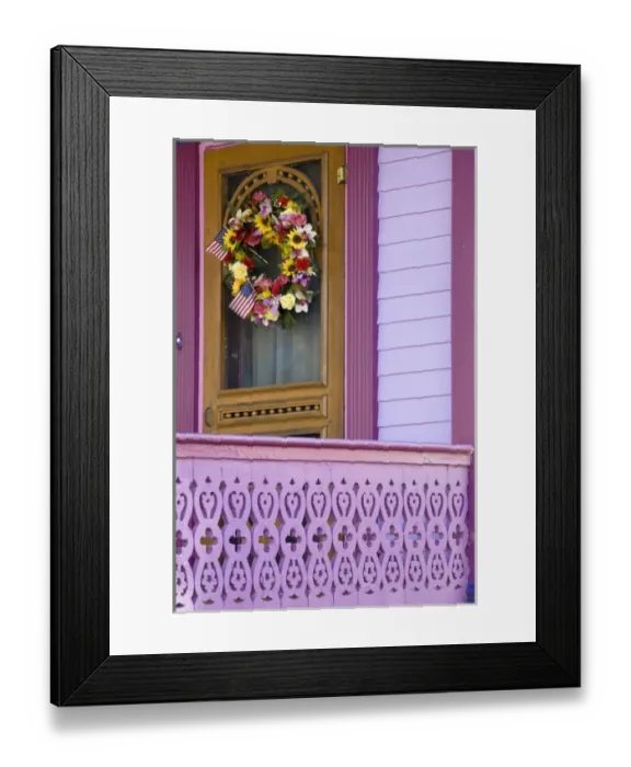 Framed Print : USA, New Jersey, Cape May. Cheerful wreath on front porch door. Credit as: Jay O Brien Framed Print : USA, New Jersey, Cape May. Cheerful wreath on front porch door. Credit as: Jay O Brien