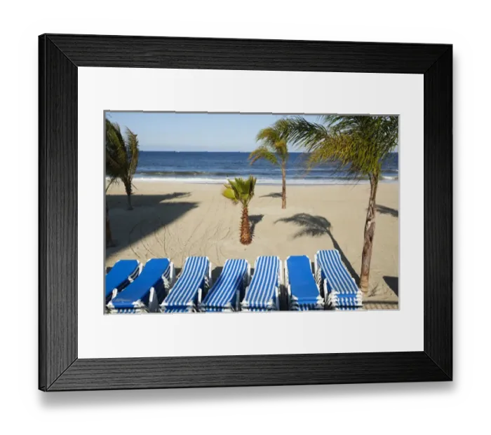 Framed Print : USA, New Jersey, Monmouth Beach, Stacked beach chairs on windswept and nearly empty