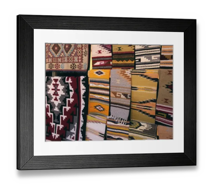 Framed Print : Hand woven blankets made by Native Americans for sale in Old Town Albuquerque, NM Framed Print : Hand woven blankets made by Native Americans for sale in Old Town Albuquerque, NM