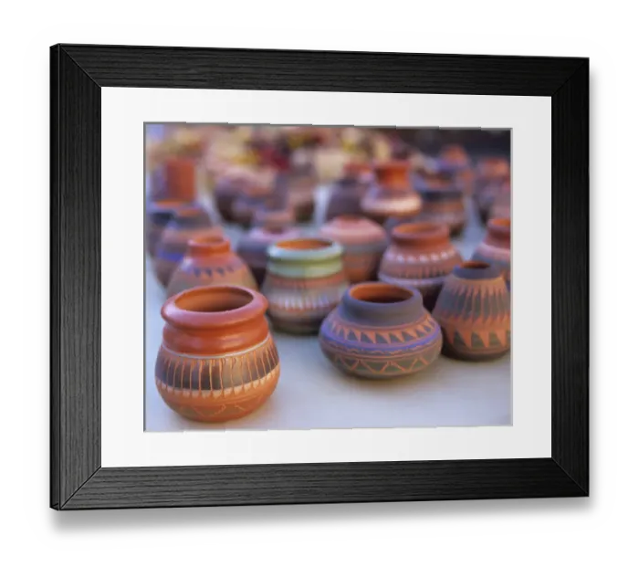 Framed Print : Handmade Native American pottery in historic and charming Santa Fe, NM Framed Print : Handmade Native American pottery in historic and charming Santa Fe, NM
