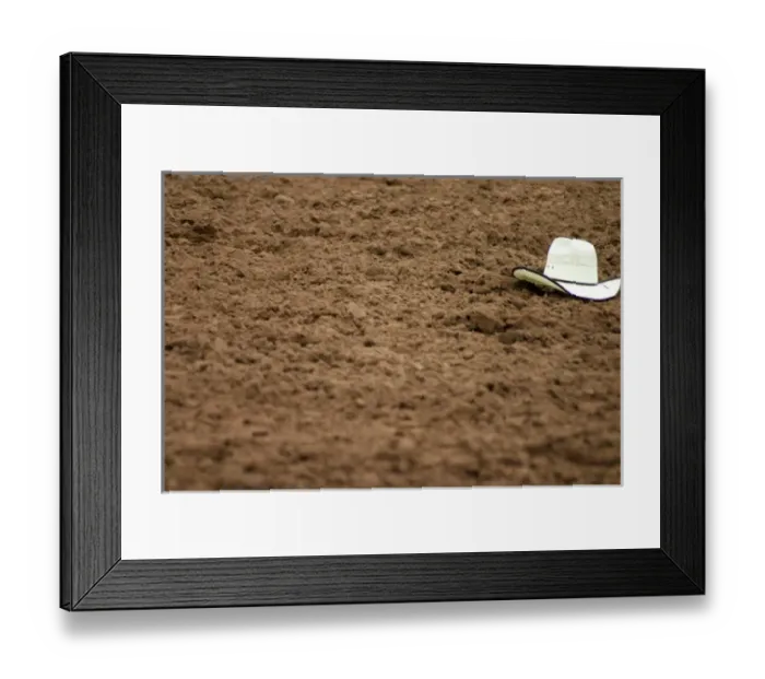 Framed Print : Galisteo, New Mexico, United States. Rodeo hat left in dirt at Galisteo Rodeo