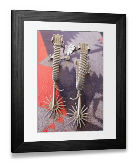 Framed Print : Santa Fe, New Mexico, United States. Antique Navajo cowboy spurs Framed Print : Santa Fe, New Mexico, United States. Antique Navajo cowboy spurs