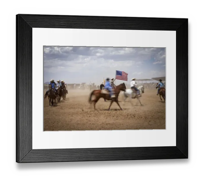 Framed Print : Galisteo, New Mexico, United States. Galisteo Rodeo, all entrants ride in the ring