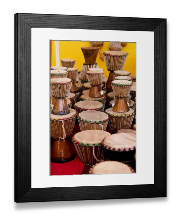 Framed Print : Santa Fe, New Mexico, United States. International Folk Art Market. Nigerian drums