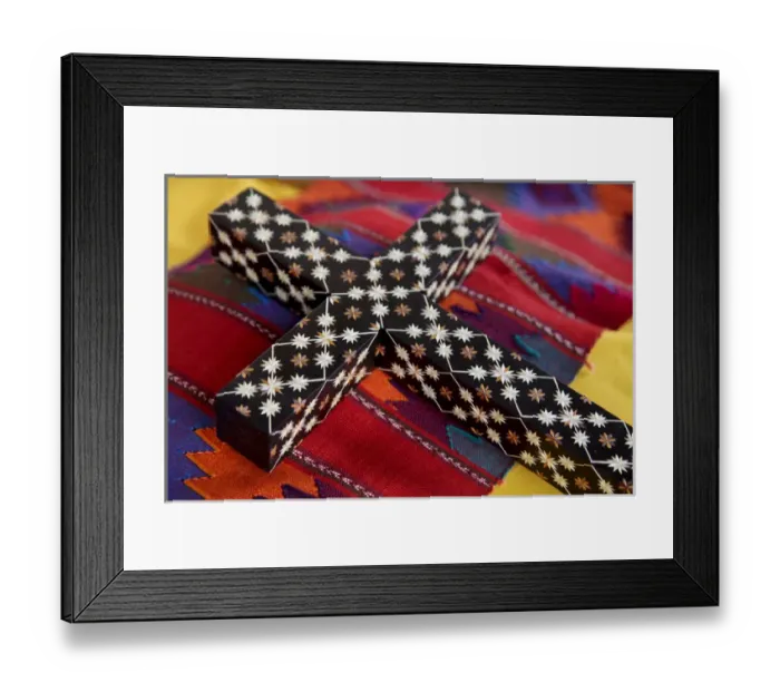 Framed Print : Santa Fe, New Mexico, United States. Spanish Market. Cross with straw inlay Framed Print : Santa Fe, New Mexico, United States. Spanish Market. Cross with straw inlay