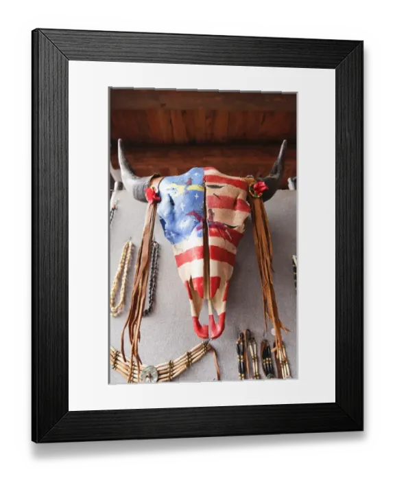 Framed Print : Santa Fe, New Mexico, United States. Indian Market, painted cow skull Framed Print : Santa Fe, New Mexico, United States. Indian Market, painted cow skull