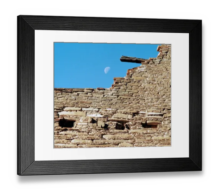 Framed Print : USA, New Mexico, Chaco Culture National Historical Park. Moon over a ruin at Chaco Canyon Framed Print : USA, New Mexico, Chaco Culture National Historical Park. Moon over a ruin at Chaco Canyon
