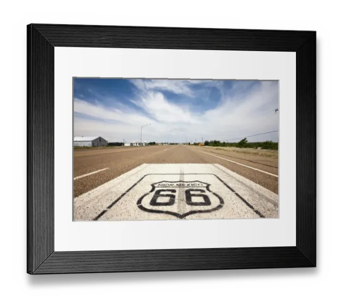 Framed Print : USA, New Mexico, Tucumcari, Route 66 marker on highway