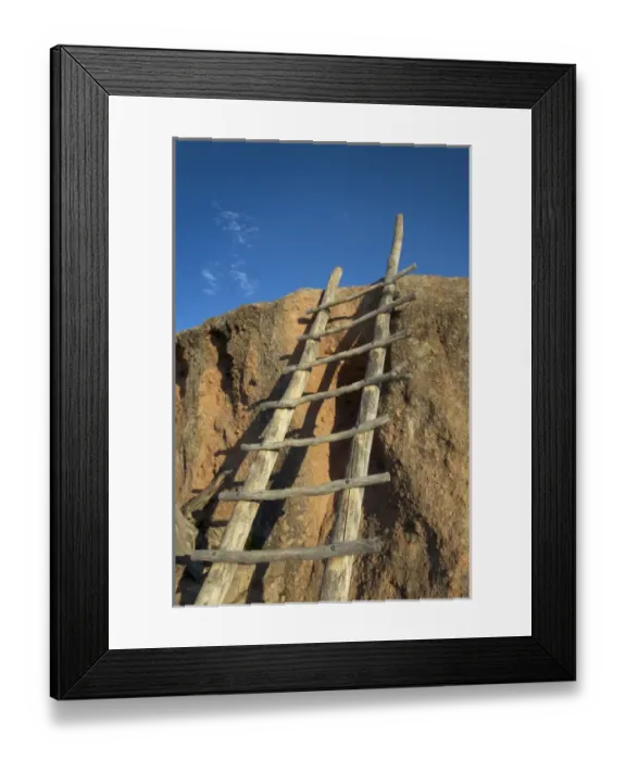 Framed Print : A ladder leading to a rock overlook at the Tsankawi section of Bandalier National Monument Framed Print : A ladder leading to a rock overlook at the Tsankawi section of Bandalier National Monument