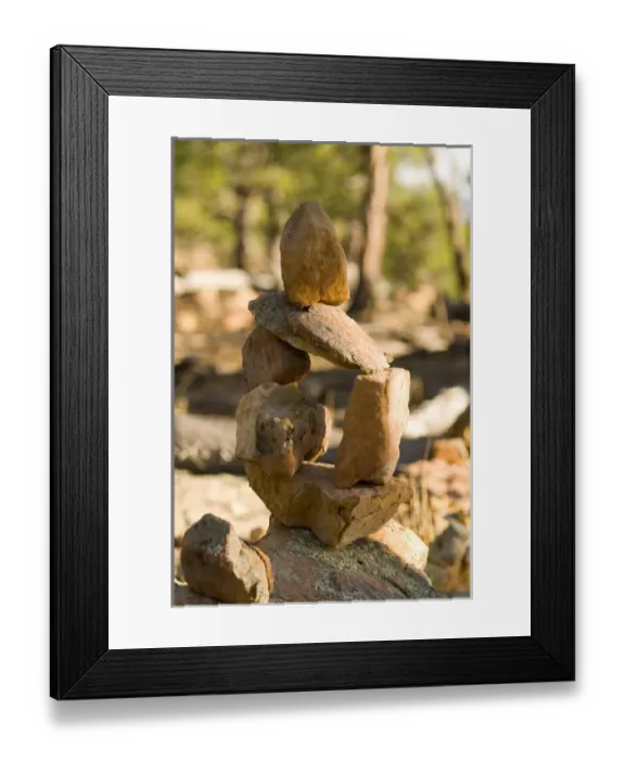 Framed Print : USA, NM, El Malpais National Monument, Narrow Rim Trail. Zen trail marker Framed Print : USA, NM, El Malpais National Monument, Narrow Rim Trail. Zen trail marker