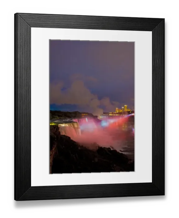 Framed Print : USA, New York, Niagara Falls. Twilight view of the waterfalls and mist lit with pink light Framed Print : USA, New York, Niagara Falls. Twilight view of the waterfalls and mist lit with pink light