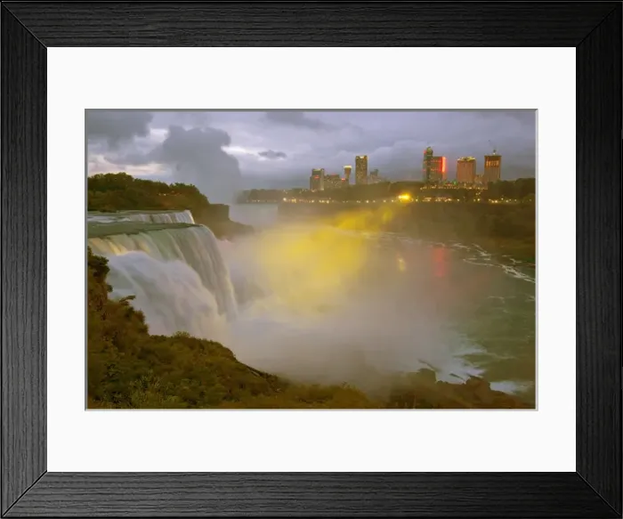 Framed Print : USA, New York, Niagara Falls. Twilight view of American Falls in foreground, Goat Island Framed Print : USA, New York, Niagara Falls. Twilight view of American Falls in foreground, Goat Island