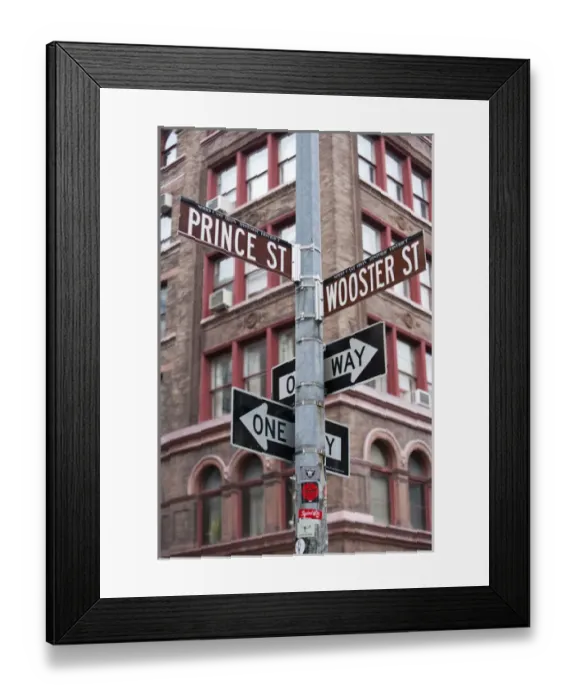 Framed Print : Prince Street and Wooster street signs in the Cast Iron HIstorical district of SoHo Framed Print : Prince Street and Wooster street signs in the Cast Iron HIstorical district of SoHo