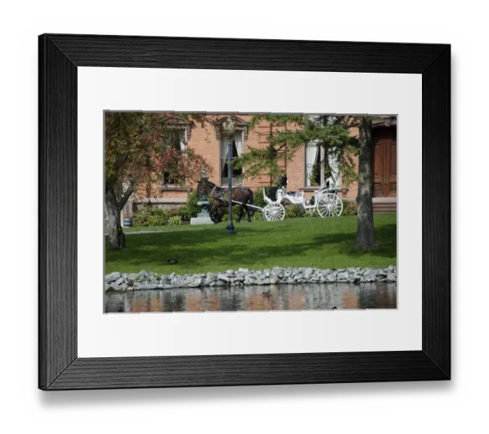 Framed Print : USA, New York, Saratoga Springs, carriage ride outside historical society museum