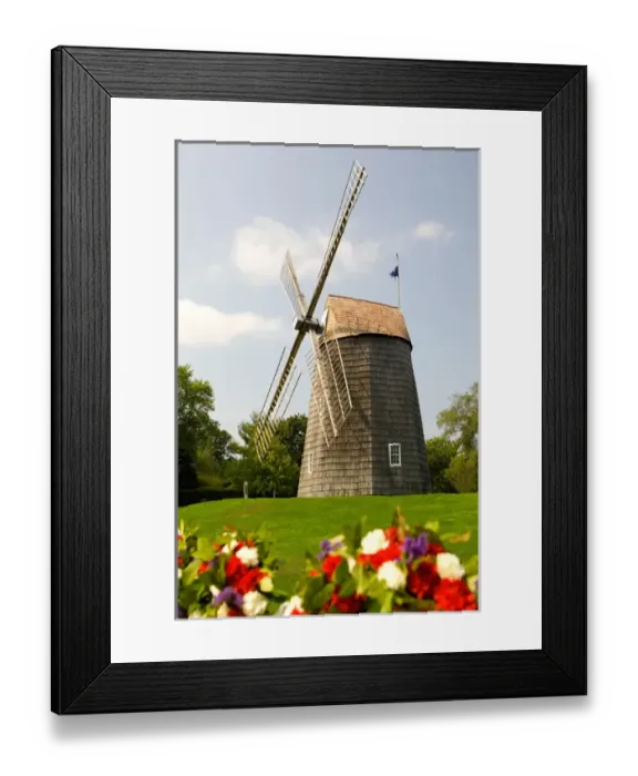 Framed Print : USA, New York, East Hampton, Veterans Memorial and wind mill