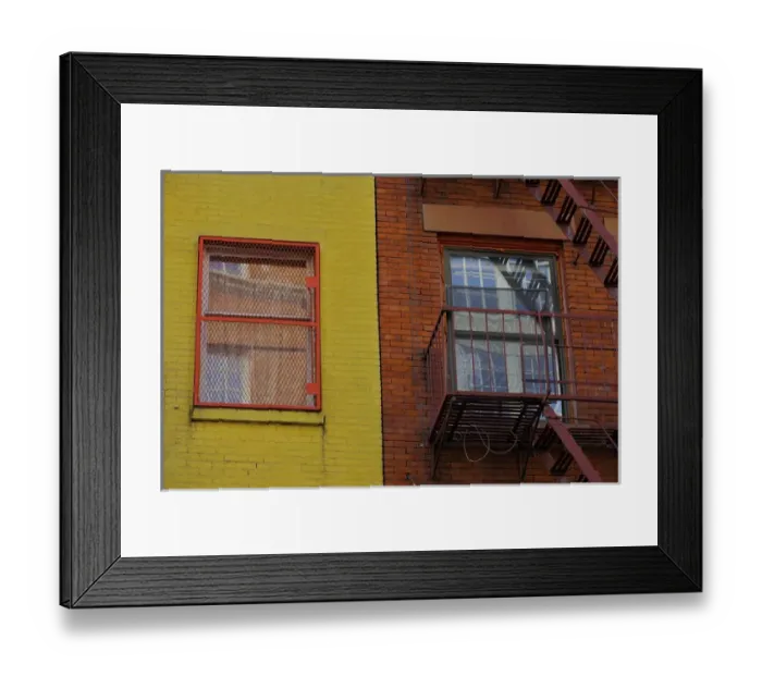 Framed Print : North America, USA, New York, New York City. Windows in a brightly-painted brick Framed Print : North America, USA, New York, New York City. Windows in a brightly-painted brick