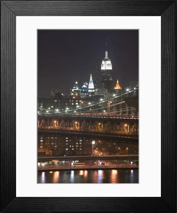 Framed Print : USA-New York-New York City-Manhattan: Aerial Evening View of Manhattan Bridge, Empire Framed Print : USA-New York-New York City-Manhattan: Aerial Evening View of Manhattan Bridge, Empire