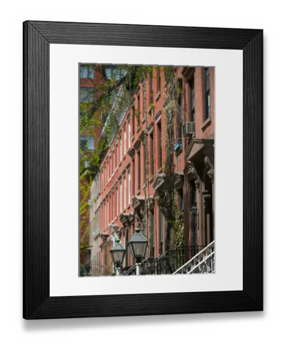 Framed Print : USA-New York-New York City-Manhattan: Greenwich Village-Brownstone Buildings  /  Springtime St