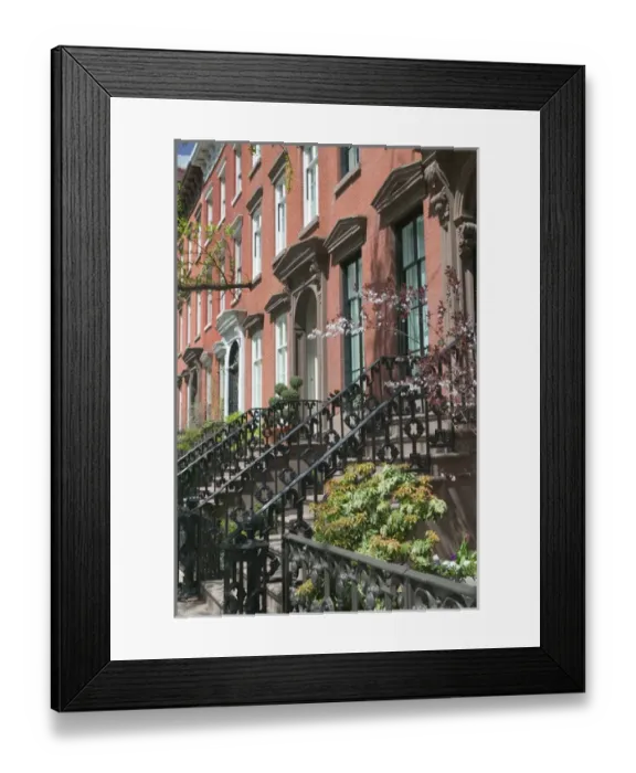 Framed Print : USA-New York-New York City-Manhattan: Greenwich Village-Brownstone Buildings / Springtime St Framed Print : USA-New York-New York City-Manhattan: Greenwich Village-Brownstone Buildings / Springtime St