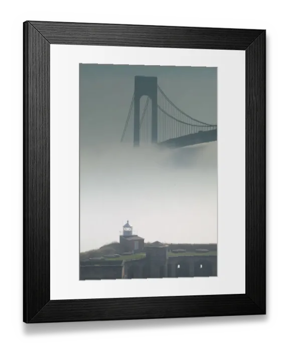 Framed Print : USA-New York-New York City-Staten Island: Verrazano-Narrows Bridge in Morning Fog
