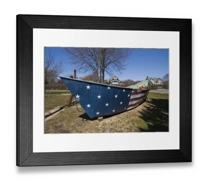 Framed Print : USA, New York, East Hampton. Boat painted with USA flag
