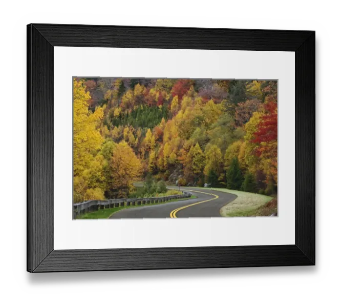 Framed Print : Blue Ridge Parkway winding through southern Appalachian Mountains in autumn, near Framed Print : Blue Ridge Parkway winding through southern Appalachian Mountains in autumn, near