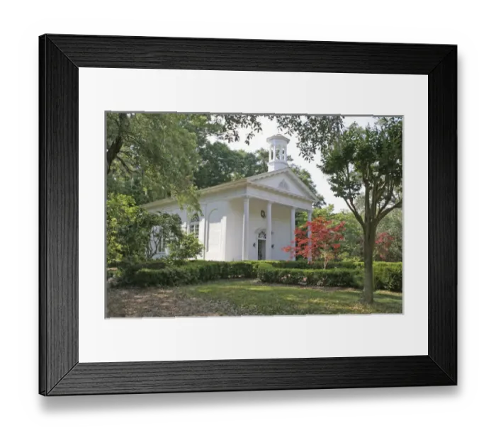 Framed Print : Japanese maple in front of chapel at historic Orton Plantation Gardens in Winnabow