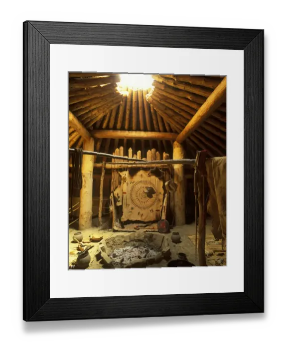 Framed Print : Replica Mandan Lodge at Knife River Indian Villages National Historical Site in North Framed Print : Replica Mandan Lodge at Knife River Indian Villages National Historical Site in North