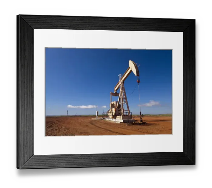 Framed Print : Oil wells in production at New Town, North Dakota, USA