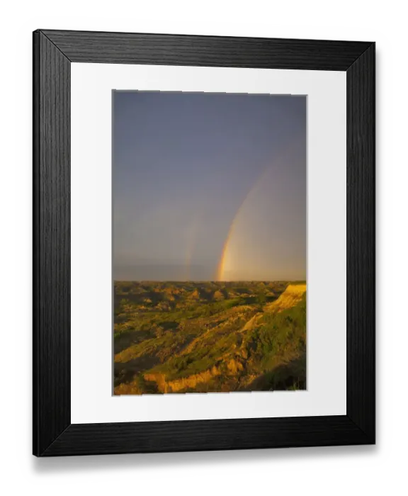Framed Print : Rainbow during thunderstorm at Painted Canyon in Theodore Roosevelt National Park; National Park Framed Print : Rainbow during thunderstorm at Painted Canyon in Theodore Roosevelt National Park; National Park