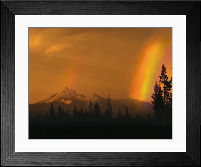 Framed Print : USA, Oregon, Oregon Cascades Recreation Area, Evening sun and passing rainstorm creates