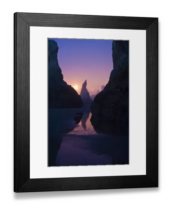 Framed Print : USA, Oregon. Sea stacks in fog at twilight. Credit as: Nancy Rotenberg  /  Jaynes Gallery