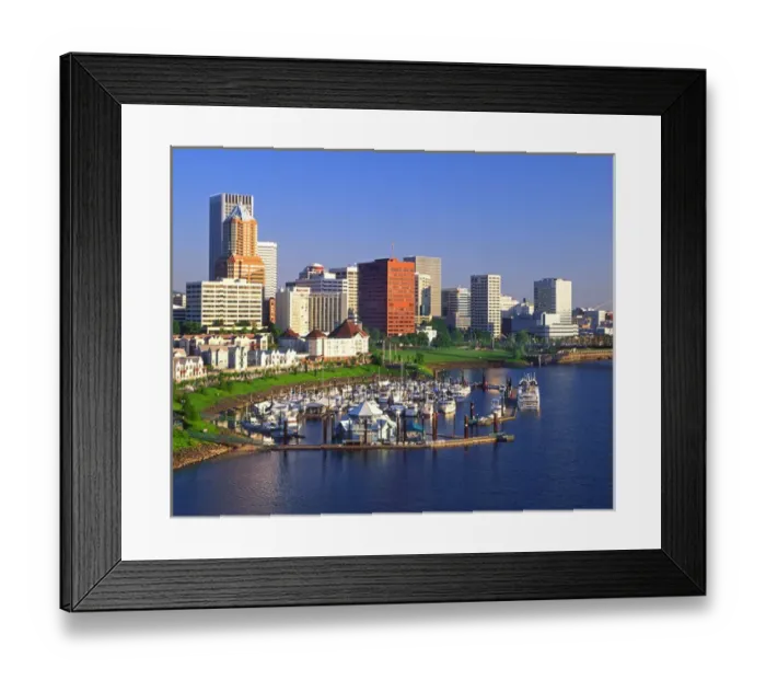 Framed Print : USA, Oregon, Portland. Downtown skyline & Riverplace Marina at Tom McCall Waterfront Framed Print : USA, Oregon, Portland. Downtown skyline & Riverplace Marina at Tom McCall Waterfront