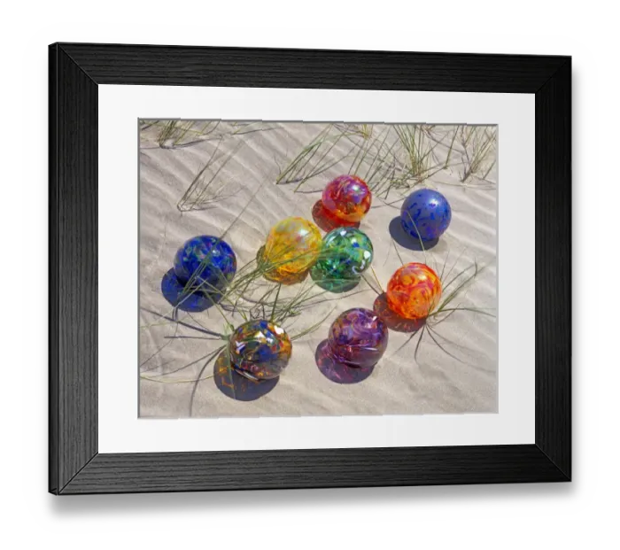 Framed Print : USA, Oregon. Colorful glass floats on sand dune. Credit as: Steve Terrill / Jaynes Framed Print : USA, Oregon. Colorful glass floats on sand dune. Credit as: Steve Terrill / Jaynes