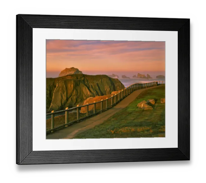 Framed Print : USA, Oregon, Bandon. Rocks viewed from trail in Bandon Ocean State Wayside Park. Credit as Framed Print : USA, Oregon, Bandon. Rocks viewed from trail in Bandon Ocean State Wayside Park. Credit as