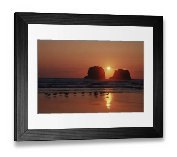 Framed Print : North America, U. S. A. Oregon Sunset and twin rocks along the Oregon coast Framed Print : North America, U. S. A. Oregon Sunset and twin rocks along the Oregon coast